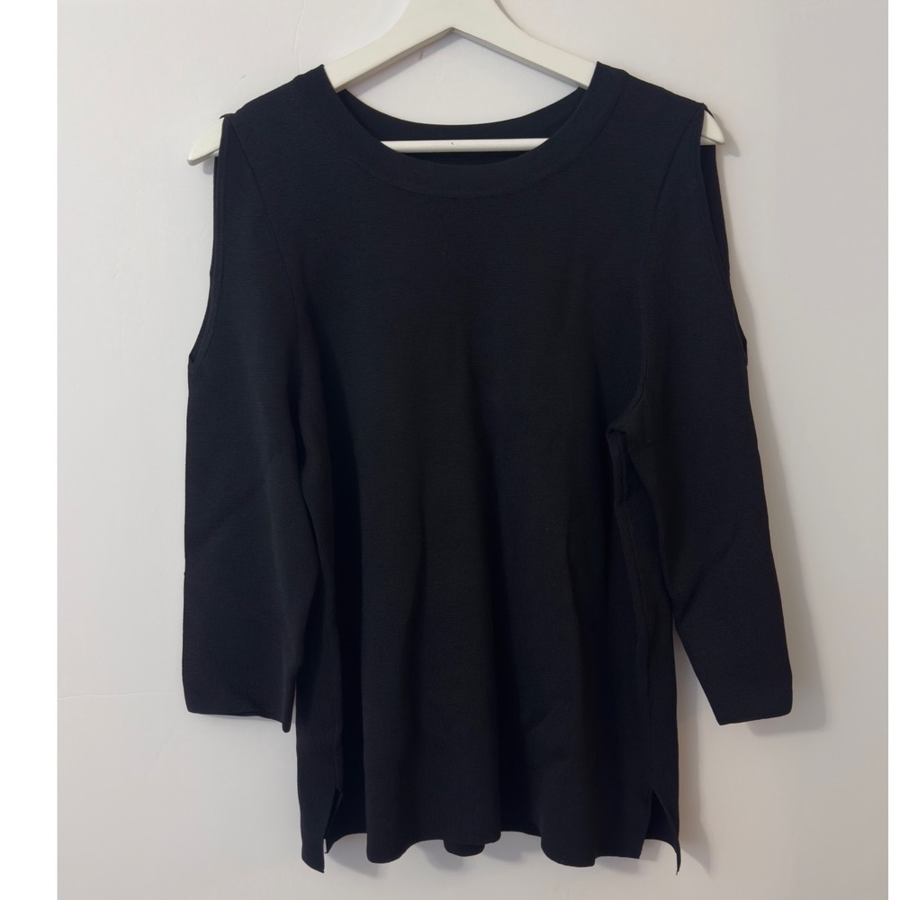 Preston & York Cold Shoulder Top Womens M Black Knit 3/4 Sleeve Academia Minimal